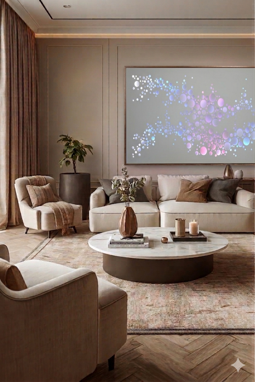 Quadro luminoso LED in soggiorno classico contemporaneo
