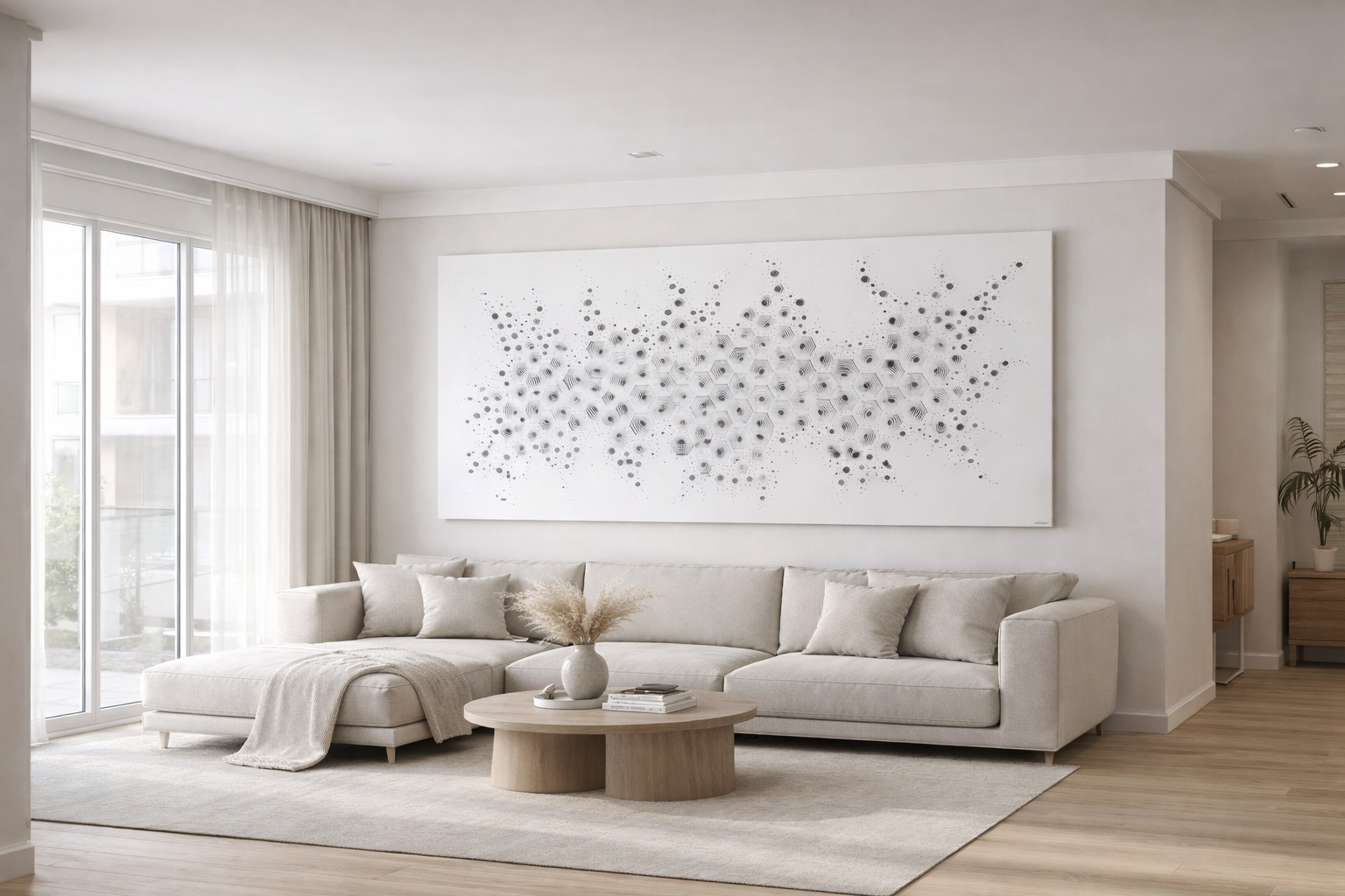 Wall art metal luminoso in salotto minimal