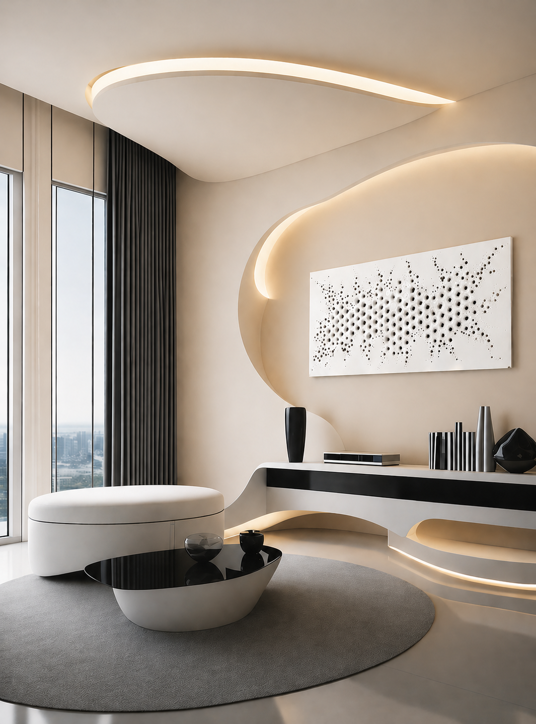 Quadro di design illuminato in living futuristico