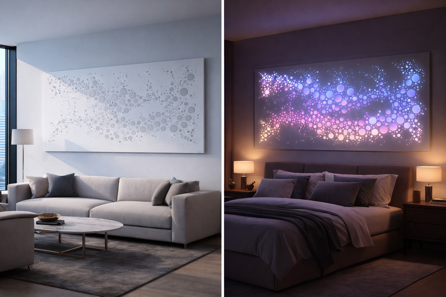 Quadro moderno luminoso in soggiorno bianco